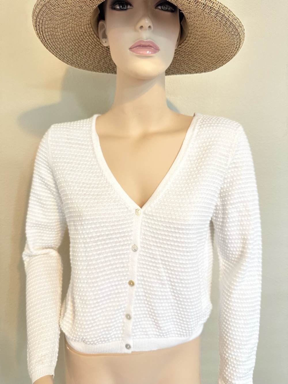Draper James White Textured V-Neck Cardigan